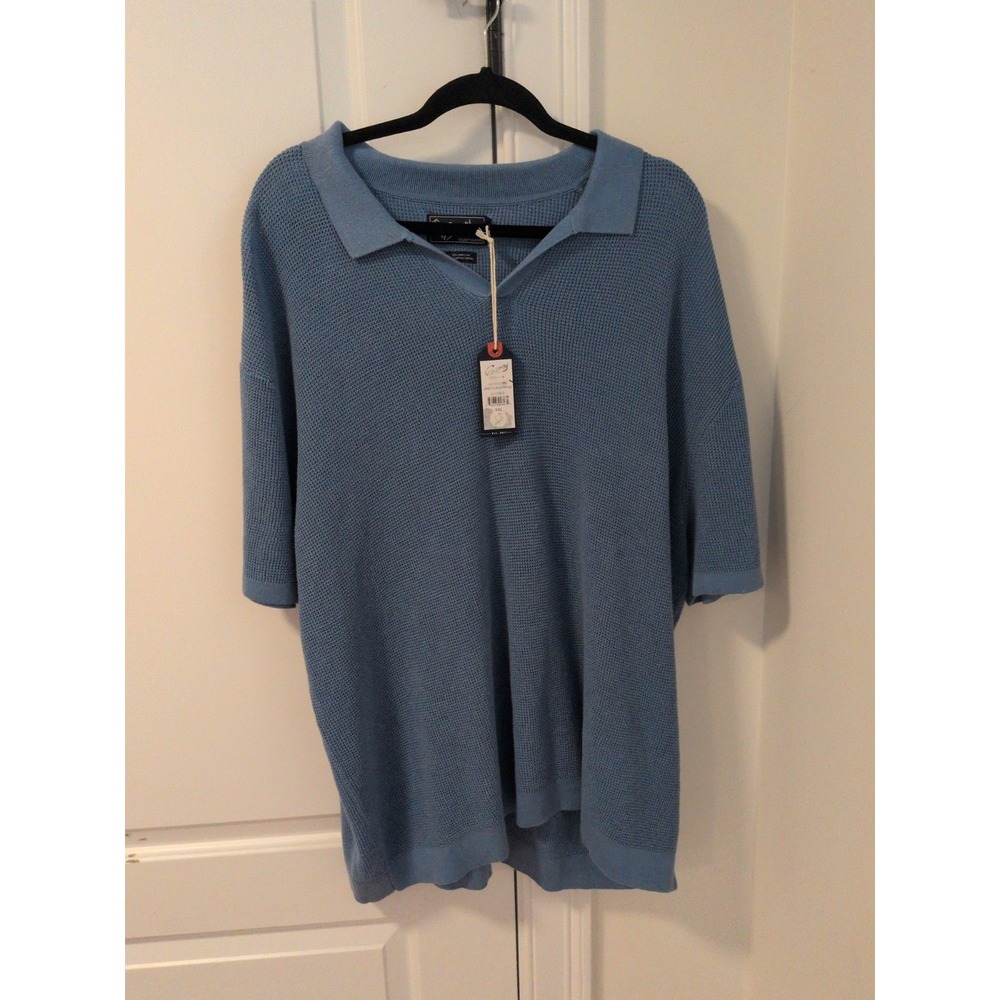 Grayers Jono Texture Stitch Johnny Collar Sweater Polo Allure Blue Mens XXL NEW